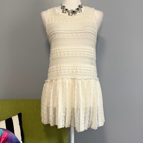 Free People Intimately White Pucker Lace Tunic Top - Picture 1 of 6